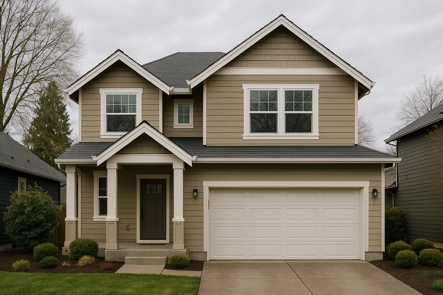 Freshly painted Corvallis home exterior with clean trim under soft valley light
